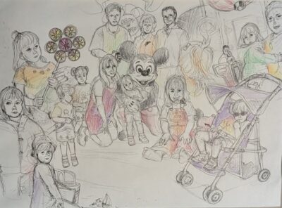 Graphite & Colored Pencil |
Cont.
Featuring the artist and her family on a trip to Disney World.