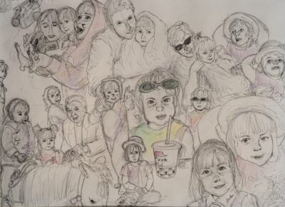 Graphite & Colored Pencil |
Cont.
Featuring the artist’s family, and her first introduction to horses–a future artistic focus.